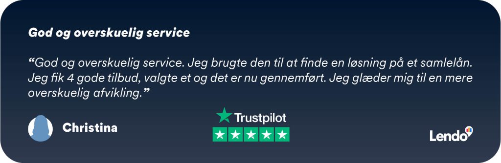 Trustpilotanmeldelse om Lendos samlelånsløsning.